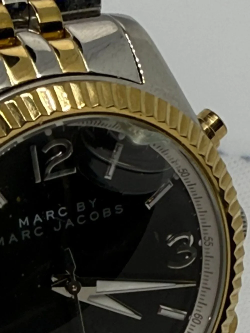 Marc by Marc Jacobs Men Two-Tone Gold Fluted Bezel Black Dial Watch